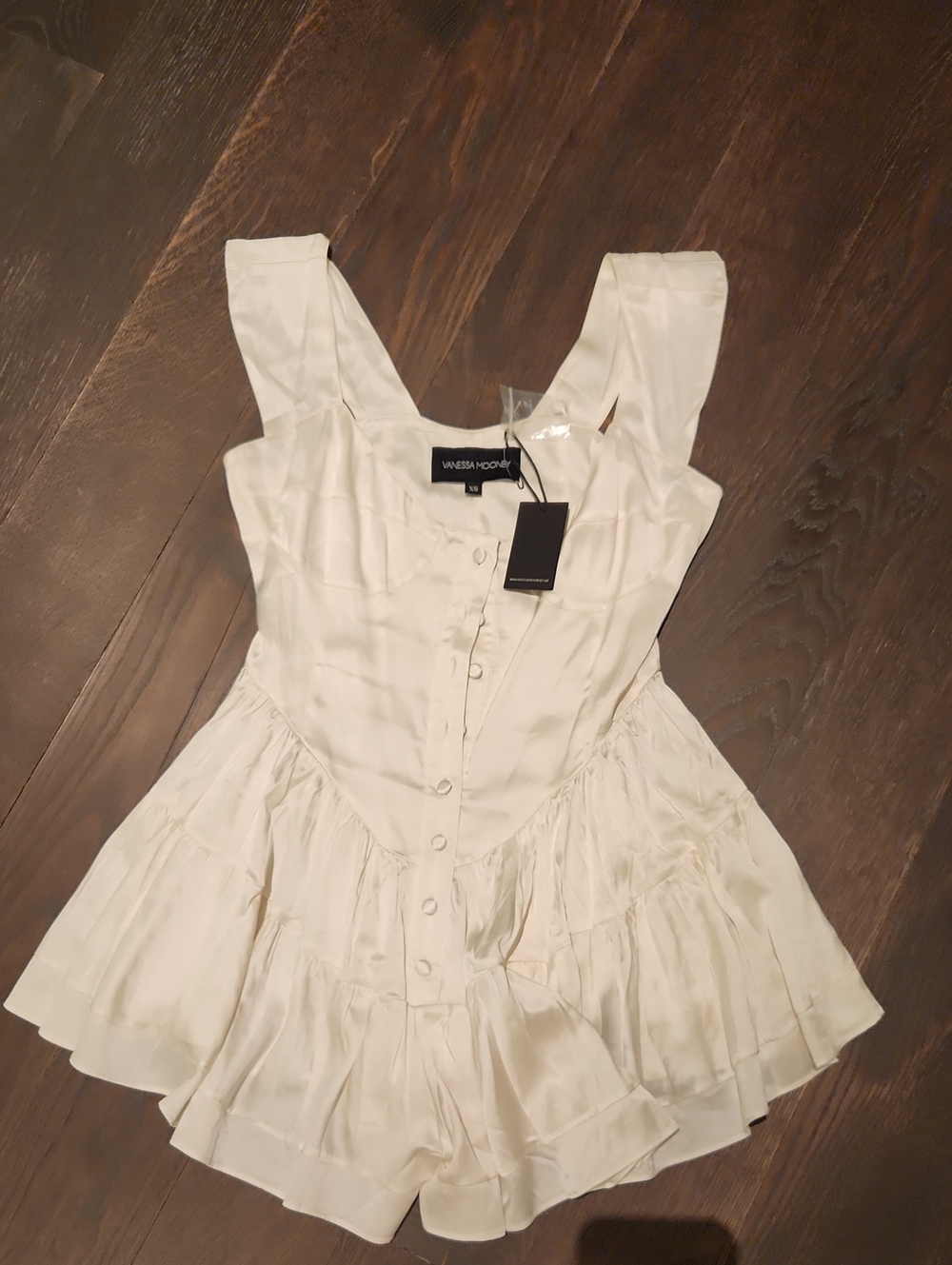Vanessa Mooney Cream Satin Tiered Romper